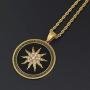 Moca Jewelry Hip-Hop Sun Flower Pendant Stainless Steel Chain Rhinestone Crystal Necklace for Men Women