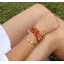 KELITCH Created Fire Agate Beads on Genuine Leather 3 Wrap Bracelet Handmade New Charm Summer Jewelry