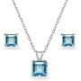 GemStar USA Sterling Silver London or Swiss Blue Topaz Square Solitaire Necklace and Stud Earrings Set