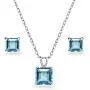 GemStar USA Sterling Silver London or Swiss Blue Topaz Square Solitaire Necklace and Stud Earrings Set GemStar USA Sterling Silver London or Swiss Blue Topaz Square Solitaire Necklace and Stud Earrings Set