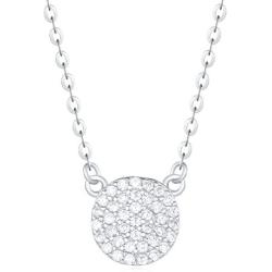 Carleen 18K White Gold Plated 925 Sterling Silver Round CZ Cubic Zirconia Paved Disc Dainty Pendant Necklace for Women Girls 16''+2'' extender Silver Chain