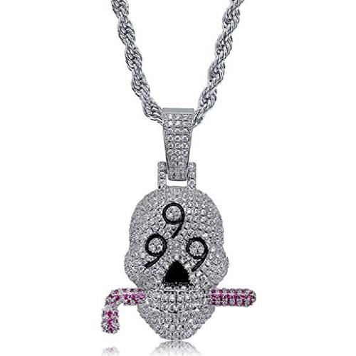 Moca Jewelry Hip Hop Iced Out Bling 999 Shantou CZ Pendant Chain White Gold Plated Necklace for Men Women