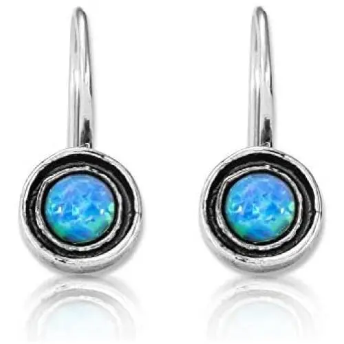 SHABLOOL Earring Sterling Silver 925 With Light Blue Cabochon Opal Gemstone Cradled Jewel Earrings Handmade Jewelry Woman Beautiful Fine Detailing An Essential Gift For Her Birthday Mothers Day