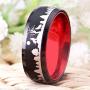 Cloud Dancer 8MM Width Red Black Tungsten Ring Matte Finish Beveled Edges Wedding Band Howling Wolf Wolves Landscape Scene Tungsten Ring -Free Customer Engraving