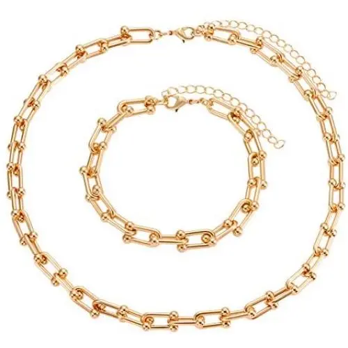 Link Chain Necklace Bracelets for Women Punk U Shape Chain Choker Necklace Statement Adjustable Link Bracelet Minimalist Party Jewelry Set Link Chain Necklace Bracelets for Women Punk U Shape Chain Choker Necklace Statement Adjustable Link Bracelet Minimalist Party Jewelry Set
