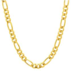 PY Bling 14K Gold White Gold Plated Flat Figaro Link Chain 4-7 mm Womens Mens Stainless Steel Necklace Jewelry 16-36 Inches