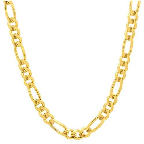PY Bling 14K Gold White Gold Plated Flat Figaro Link Chain 4-7 mm Womens Mens Stainless Steel Necklace Jewelry 16-36 Inches