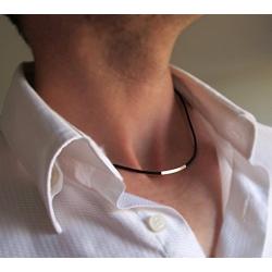 Leather Cord Necklace for Men, Mens Choker Necklace - Unisex Silver Tube Necklace - Mens Jewelry - Mens Necklace - Black Leather Choker for Him
