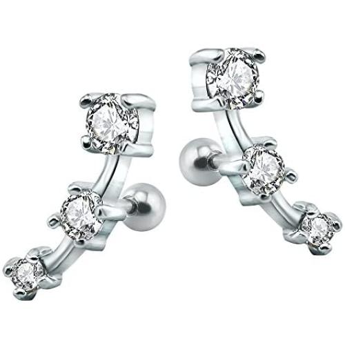 16g Sparkling Cubic Zirconia Stainless Steel Stud Earrings Tragus Helix Conch Cartilage Ear Piercing