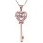 925 Sterling Silver Beating Heart Key Cubic Zirconia Dancing Stone Necklace 18K White Gold Plated Pendant Gift for Women Girls