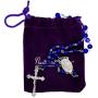 Catholic Rosary Necklace Round Dark Blue Crystal Beads Miraculous Medal & Cross Handmade Long Chaplet