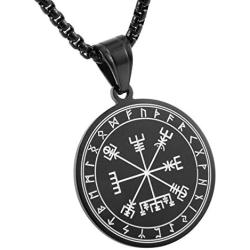 HZMAN Mens Norse Vegvisir RUNE Runes Amulet Pendant Celtic Pagan Stainless Steel Viking Talisman Necklace