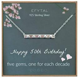 EFYTAL 50th Birthday Gifts for Women, 925 Sterling Silver Five CZ Bar Necklace For Her, 5 Decade Jewelry 50 Years Old