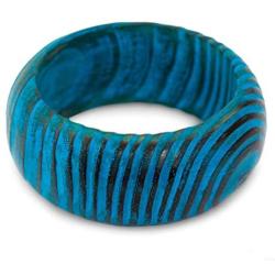 NOVICA Turquoise Blue Wide Mango Wood Bangle Bracelet Hand Painted Ocean Empress, 7.75''