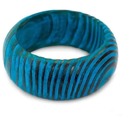 NOVICA Turquoise Blue Wide Mango Wood Bangle Bracelet Hand Painted Ocean Empress, 7.75''