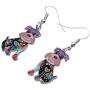 DUOWEI Zinc Alloy Cute Schnauzer Dog Earrings Charms Floral Dog Dangle Drop Jewelry Gifts for Women Girls Teens