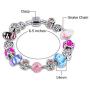 Savlano Silver Tone Charm Bracelet with Crystal and Murano Glass Beads Snake Chain for Women & Girls
