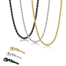 Udalyn 3 Pcs Mens Necklace Chain Stainless Steel Twist Rope Chain Necklace Set Silver Gold Black 2.5MM Rope Chain Necklace for Men Women 16-30 Inches