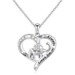 S925 Sterling Silver Lucky Elephant Love Heart Necklace for Women Daughter Girlfriend