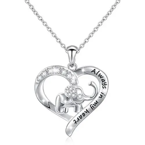 S925 Sterling Silver Lucky Elephant Love Heart Necklace for Women Daughter Girlfriend S925 Sterling Silver Lucky Elephant Love Heart Necklace for Women Daughter Girlfriend