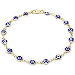 GM Jewelry 18K Womens Gold Plated Blue Evil Eye Bracelet Clasp 10 Inch