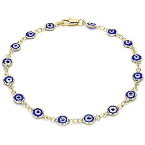 GM Jewelry 18K Womens Gold Plated Blue Evil Eye Bracelet Clasp 10 Inch GM Jewelry 18K Womens Gold Plated Blue Evil Eye Bracelet Clasp 10 Inch