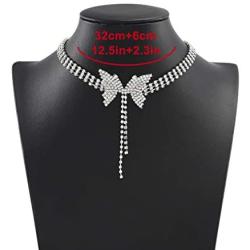 Masiter Sparkly Rhinestone Necklace Crystal Butterfly Choker Dainty Tennis Chain Wedding Bridal Bridesmaid Costume Jewelry for Women and Girls