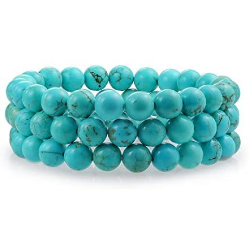 Bling Jewelry Unisex Stackable Set of 3 Gemstone Round Bead 8MM Stretch Bracelet for Women Teen Men Multi Strand Stacking Adjustable