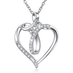 Infinity Cross Forever Love Heart Necklace Diamond Cut Round Austria Cubic Zirconia 925 Sterling Silver Fine Jewelry for Women Wedding Engagement Valentine Christmas Gift