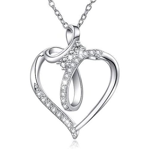 Infinity Cross Forever Love Heart Necklace Diamond Cut Round Austria Cubic Zirconia 925 Sterling Silver Fine Jewelry for Women Wedding Engagement Valentine Christmas Gift