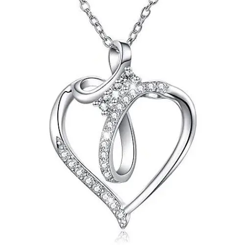 Infinity Cross Forever Love Heart Necklace Diamond Cut Round Austria Cubic Zirconia 925 Sterling Silver Fine Jewelry for Women Wedding Engagement Valentine Christmas Gift
