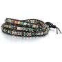 MOWOM Layered Bracelets for Women Men Boys Girls Genuine Leather Bracelet Rope Bangle Cuff Crystal Gemstone Bohemian Style & Beads Braided 3/5 Wraps Adjustable Handmade Jewelry Gifts