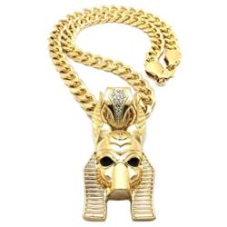 BLINGFACTORY Hip Hop Iced Egyptian Anubis Pendant & 9mm 18'' Link Chain Necklace
