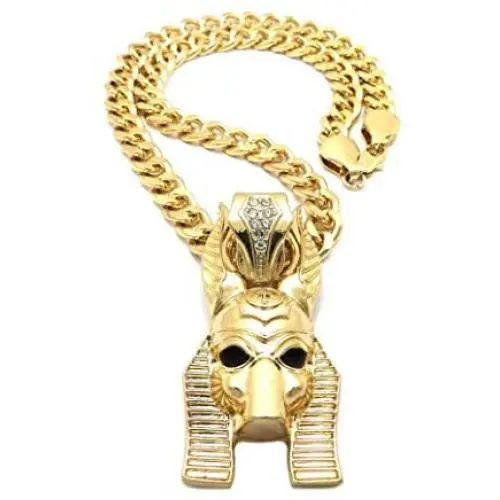 BLINGFACTORY Hip Hop Iced Egyptian Anubis Pendant & 9mm 18'' Link Chain Necklace