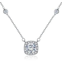 SBLING Platinum Plated Cubic Zirconia/Swarovski Cushion Shape Halo Pendant Necklace/Earrings- Gifts for Women/Girls