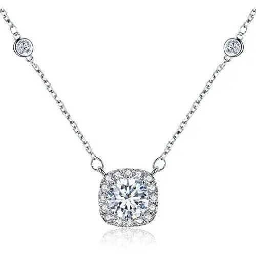 SBLING Platinum Plated Cubic Zirconia/Swarovski Cushion Shape Halo Pendant Necklace/Earrings- Gifts for Women/Girls