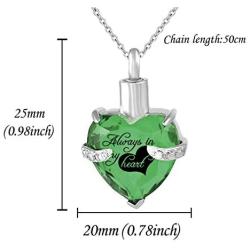 HQ Stainless Steel Cremation Jewelry Heart Ashes Keepsake Crystal Pendant Urn Necklace Ashes Engraved Keepsake Memorial Pendant