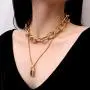 YL Lock Necklace Silver Color Alloy Padlock Chain for Men Statement Punk Multilayer Choker Jewelry for Women