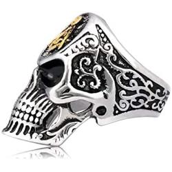 Gungneer Mason Skull Ring Stainless Steel Biker Accessory Gothic Style Signet Freemason Jewelry Gift for Men