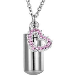 HooAMI Cremation Jewelry for Ashes CZ Crown Heart Charm Memorial Urn Necklace/Keychain Keepsake Pendant