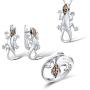 Santuzza 925 Silver Lizard Jewelry Set Ring Earrings Pendant in Black Spinel Champagne Cubic Zirconia Stone