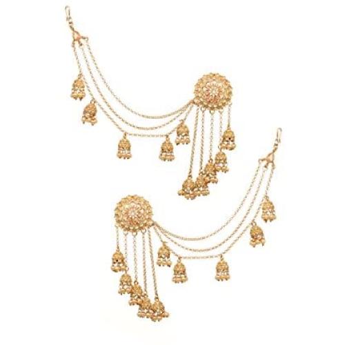 Bindhani Fashion Bollywood Jewellery Traditional Ethnic Bridal Bride Wedding Bridesmaid Gold Plated Kundan Pearl Drop Jhumka Jhumki Head chain Indian Bahubali Earrings Jewelry For Women