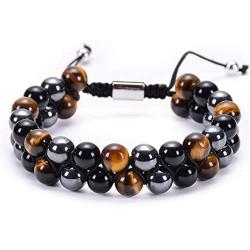 Upgrade 8MM Lava Rock Tiger Eye Bracelet Adjustable Bead Bracelet Yoga Stone Beads Bracelets 7 Chakra Bracelet Healing Stress Relief Anxiety Bracelets for Women Men crystals and healing stones