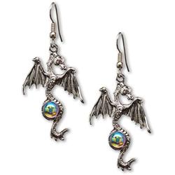 Gothic Dragon Dangle Earrings Silver Finish Pewter Mystical Jewelry