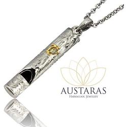 Austaras Hawaiian Turtle Bar Necklace - 925 Sterling Silver Plated Stainless Steel Whistle Pendant