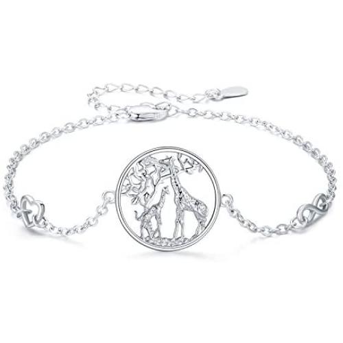 Animal Bracelet for Women 925 Sterling Silver Giraffe Bracelet/Flamingo Bracelet Infinity Love Heart Adjustable Chain for Mom Girlfriend Mothers Day