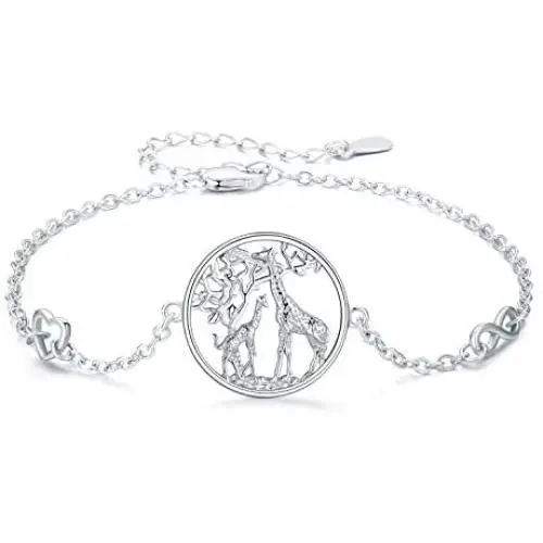 Animal Bracelet for Women 925 Sterling Silver Giraffe Bracelet/Flamingo Bracelet Infinity Love Heart Adjustable Chain for Mom Girlfriend Mothers Day