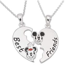 Disney Classic Mickey and Minnie Mouse Jewelry for Women, Silver Plated Brass Best Friends Set of Two Breakaway Pendant Necklaces