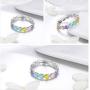 Lorrifal 925 Sterling Silver Fashion Classic Three-Colors Flower with CZ Ring Best Jewelry Gifts for Women Girls Size 6 to 8