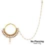 Aheli Classy Wedding Party Wear Nose Ring Nath with Pearl Chain Traditional Saree Jewelry for Indian Women